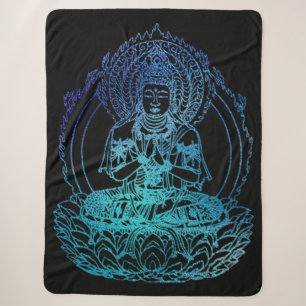 Cobertor Sherpa Buda Flamejante em Azul Turquesa e Azul