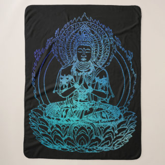 Cobertor Sherpa Buda Flamejante em Azul Turquesa e Azul