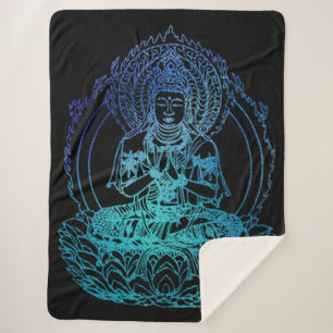 Cobertor Sherpa Buda Flamejante em Teal e Azul