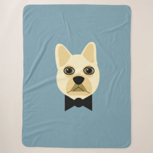 Cobertor Sherpa Buldogue francês com azul-bolha