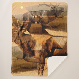 Cobertor Sherpa Bull Elk Sunrise Collage