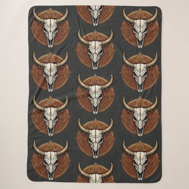 Cobertor Sherpa Bull Skull (Frente)