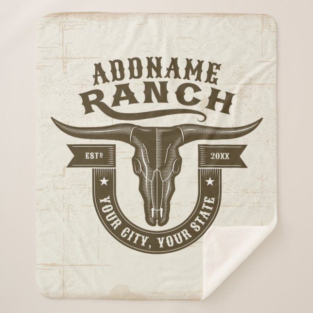 Cobertor Sherpa Bull Steer Skull Western Ranch (Frente)