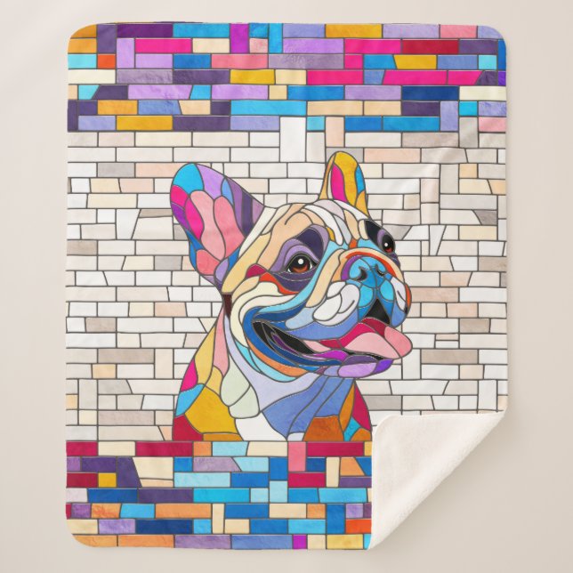 Cobertor Sherpa Bulldog Francês - Frenchie - mosaico colorido (Frente)