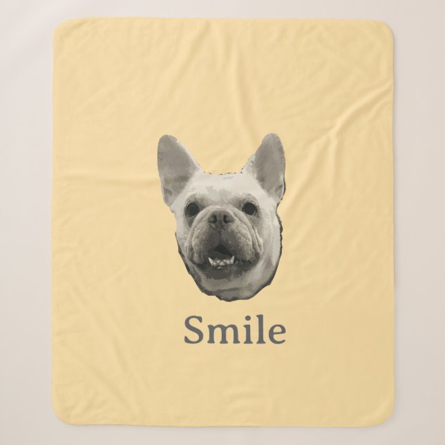 Cobertor Sherpa Bulldog Francês Sorriso Bege (Frente)