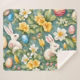Cobertor Sherpa Bunnies, Flores de primavera e Ovos de Páscoa. Pin