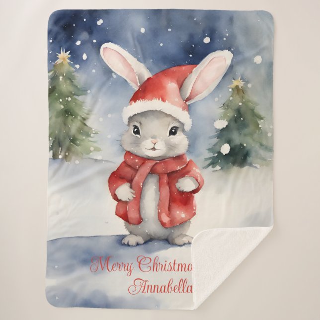 Cobertor Sherpa Bunny Rabbit Natal Personalizado (Frente)