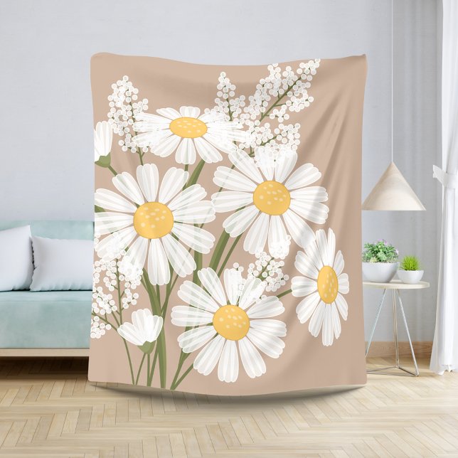 Cobertor Sherpa Buquê das Flores Brancas em Beige (Criador carregado)