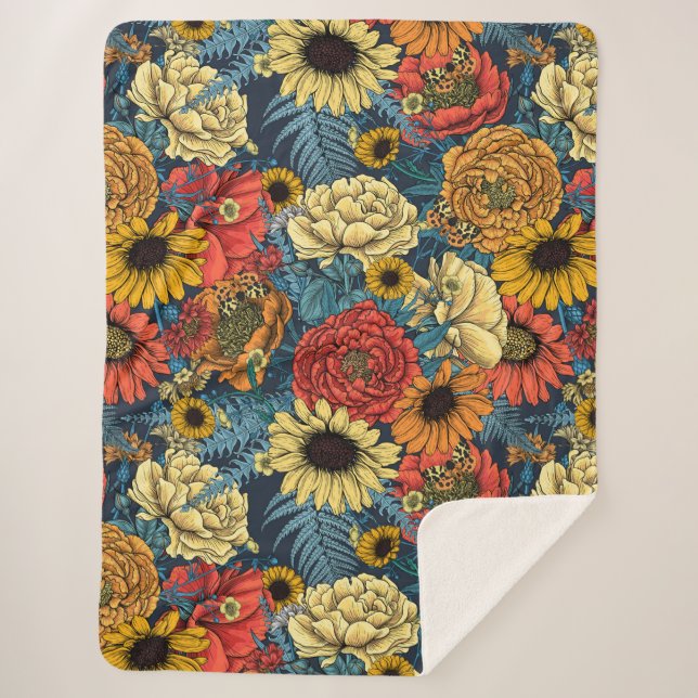 Cobertor Sherpa Buquê de flores- rosas, peonias, margaridas (Frente)