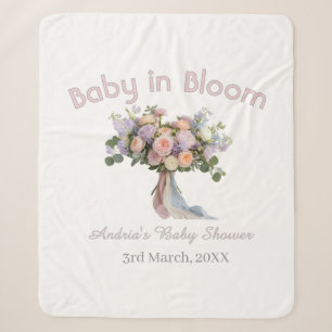 Cobertor Sherpa buquê floral baby in bloom baby shower retro rosa