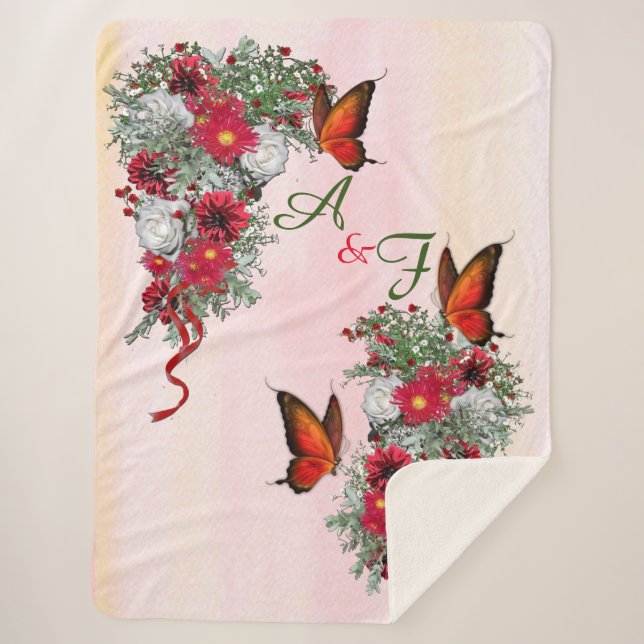 Cobertor Sherpa Buquês de Blush, Borgonha e Rosas Brancas (Frente)