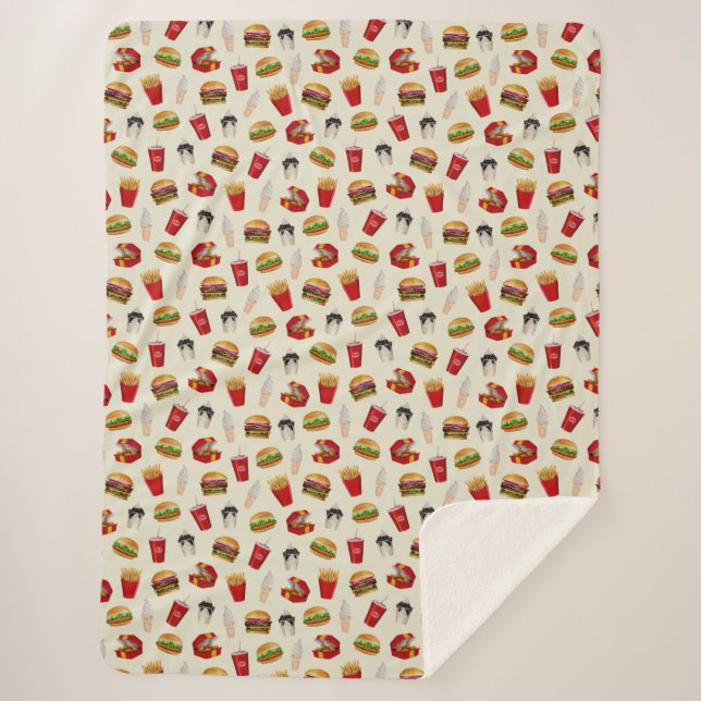 Cobertor Sherpa Burgers de Comida rápida, Fries, Sundaes (Frente)