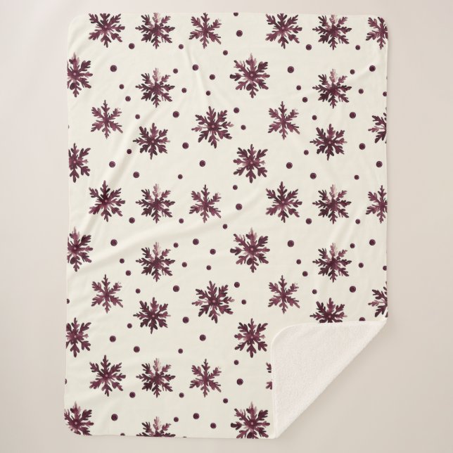 Cobertor Sherpa Burgundy Red Cream Snowflakes Natal (Frente)