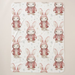 Cobertor Sherpa Burgundy Red White Bunnies