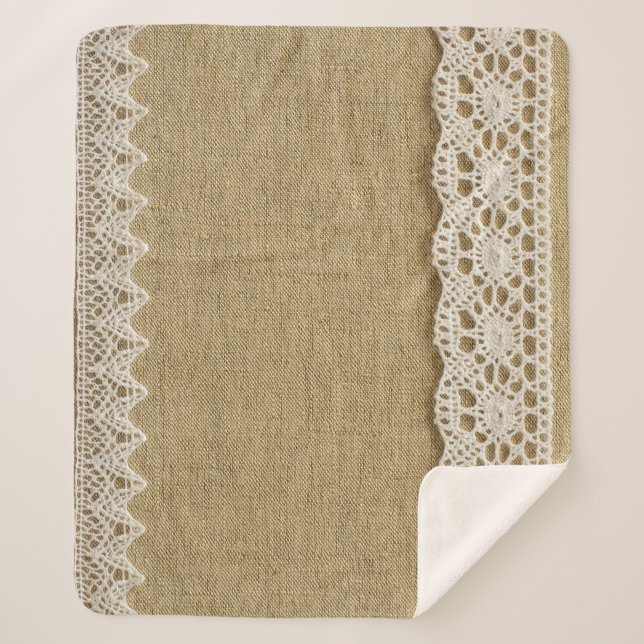 Cobertor Sherpa Burlap, textura de tecido de rendas. (Frente)