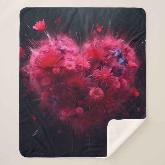 Cobertor Sherpa Burst Cardíaco Rosa Vibrante (Frente)