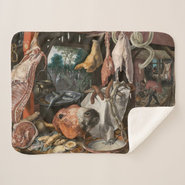 Cobertor Sherpa Butcher's Stall (por Pieter Aertsen) (Frente (Horizontal))