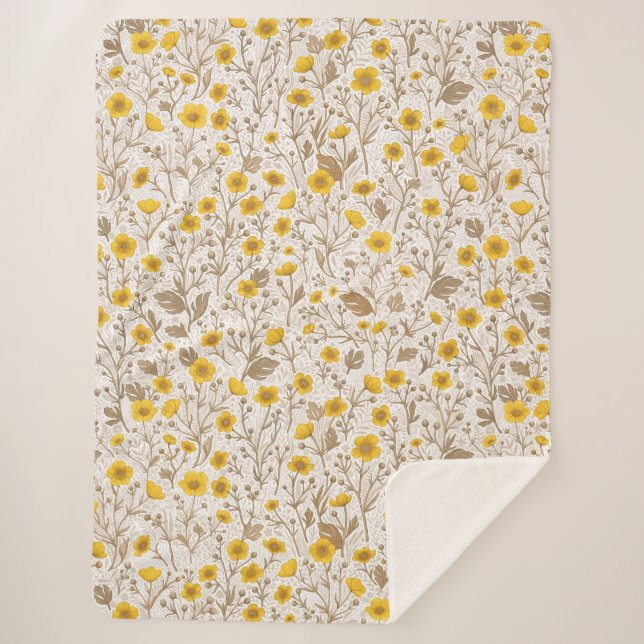 Cobertor Sherpa Buttercups, amarelo e marrom (Frente)