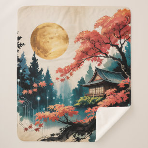 Cobertor Sherpa Cabana ao Luar Floresta Japonesa Arte (4)