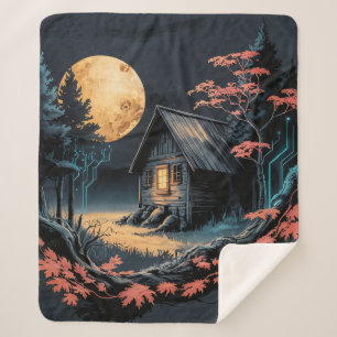 Cobertor Sherpa Cabana ao Luar Floresta Japonesa Arte (6)