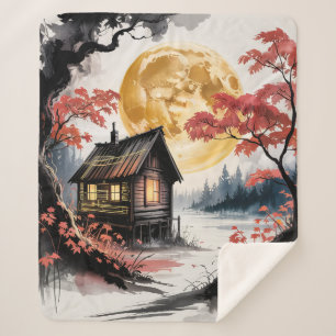 Cobertor Sherpa Cabana ao Luar Floresta Japonesa Arte (7)
