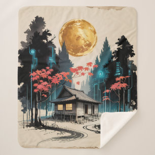 Cobertor Sherpa Cabana ao Luar Floresta Japonesa Arte (9)