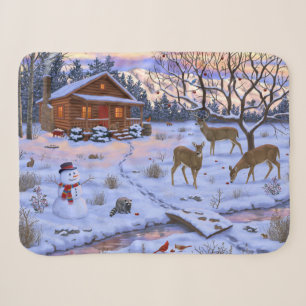 Cobertor Sherpa Cabana de Inverno Veado Na Neve Cena de Natal