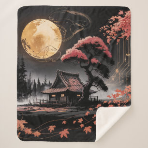 Cobertor Sherpa Cabana Japonesa ao Luar Arte (8)