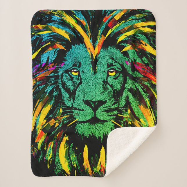 Cobertor Sherpa Cabeça de Leão Escuro - Ilustração de Leão (Frente)