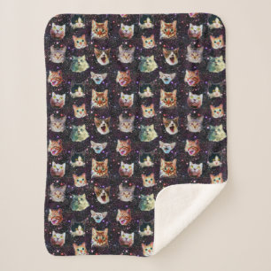 Cobertor Sherpa Cabeças de Gato no Exterior Padrão de Galáxias