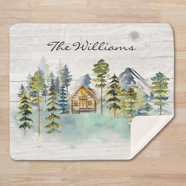 Cobertor Sherpa Cabina de montanha russa com aquarela (Close up)