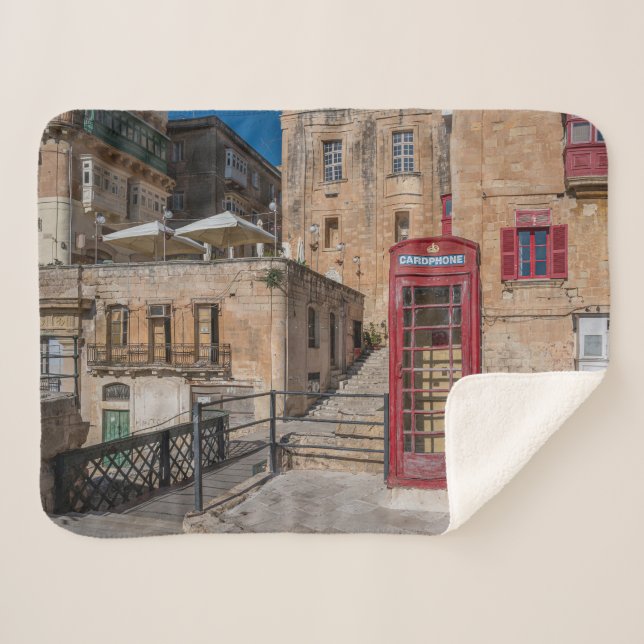 Cobertor Sherpa Cabine telefônica vermelha em La Valetta Malta (Frente (Horizontal))