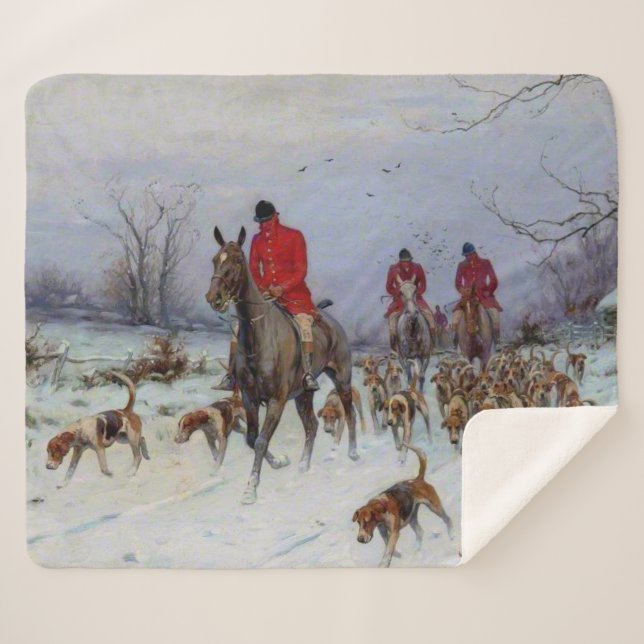 Cobertor Sherpa Caça à Raposa Caçadores e Cães Voltando para Casa  (Frente (Horizontal))