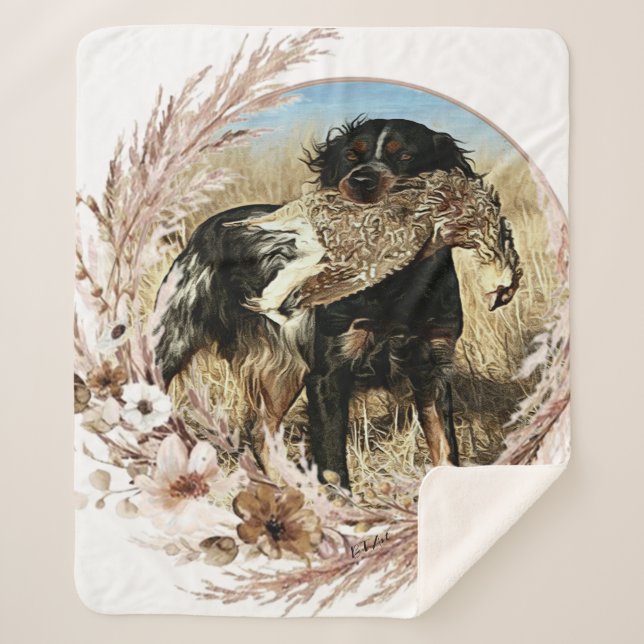 Cobertor Sherpa Caça de pau com Brittany Spaniel (Frente)