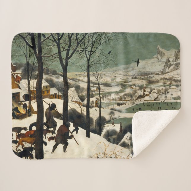 Cobertor Sherpa Caçadores na neve (por Pieter Bruegel, o Velho) (Frente (Horizontal))