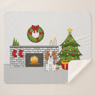 Cobertor Sherpa Cachorro Blenheim Em Uma Sala De Natal Festiva