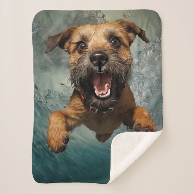 Cobertor Sherpa Cachorro Brincalhão Nadando Embaixo d'Água Design (Frente)