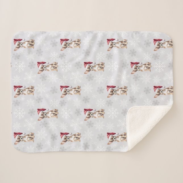 Cobertor Sherpa Cachorro Chihuahua Chi na Cinza de Santa Hat (Frente (Horizontal))