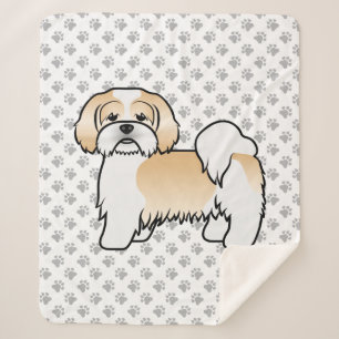Cobertor Sherpa Cachorro De Cartoon Dourado E Branco Lhasa Apso