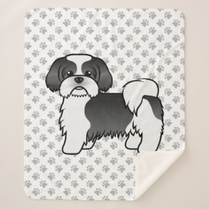 Cobertor Sherpa Cachorro de Cartoon Negro E Branco Shih Tzu Cute