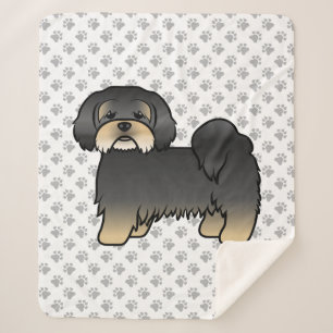 Cobertor Sherpa Cachorro De Cartoon Negro E Tan Lhasa Apso