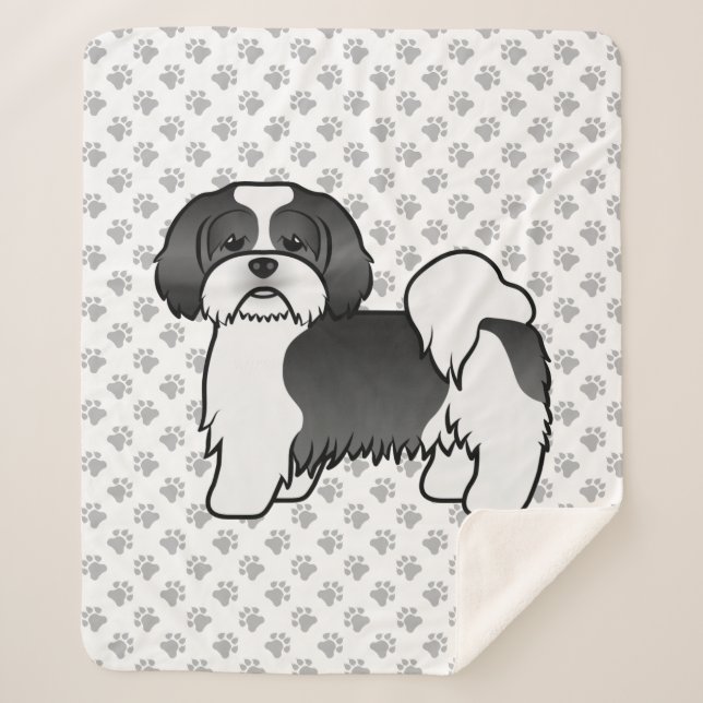 Cobertor Sherpa Cachorro De Desenho Animado Fofo Lhasa Apso Preto  (Frente)