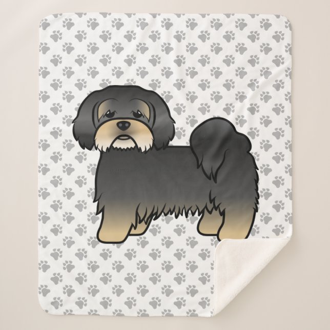 Cobertor Sherpa Cachorro De Desenho Animado Fofo Lhasa Apso Preto  (Frente)
