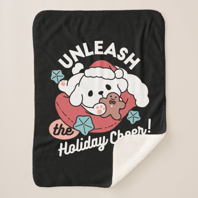 Cobertor Sherpa Cachorro de Natal em Santa Hat - Feriado Cheque pa (Frente)