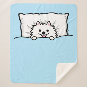 Cobertor Sherpa Cachorro Pomerano Branco-Cachado na Cama