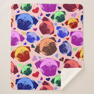 Cobertor Sherpa Cachorro Pug Filhote PopArt Estilo Retro