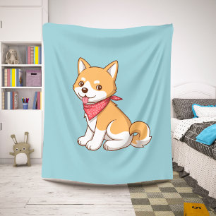 Cobertor Sherpa Cachorro Shiba Inu Fofinho em Azul