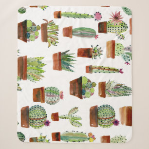 Cobertor Sherpa Cactos Charm: Textura Suculenta Por Aquarelas.