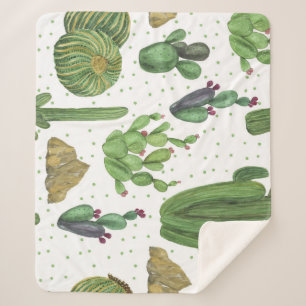 Cobertor Sherpa Cactos de aquarela, padrão natural sem costura.