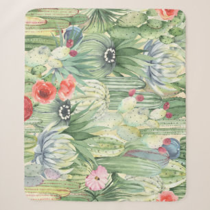 Cobertor Sherpa Cactos, suculentes: impressão de aquarela floral.
